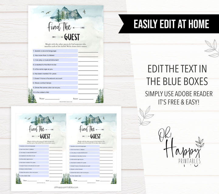 Editable find the guest baby game, Printable baby shower games, adventure awaits baby games, baby shower games, fun baby shower ideas, top baby shower ideas, adventure awaits baby shower, baby shower games, fun adventure baby shower ideas