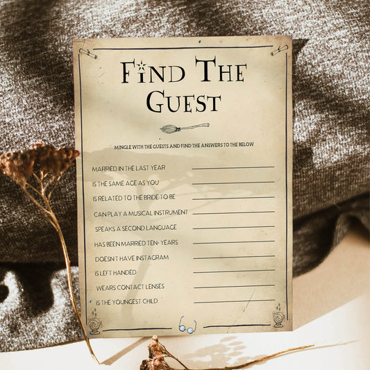 find the guest bridal game, bridal find the guest game,  Printable bridal shower games, Harry potter bridal shower, Harry Potter bridal shower games, fun bridal shower games, bridal shower game ideas, Harry Potter bridal shower