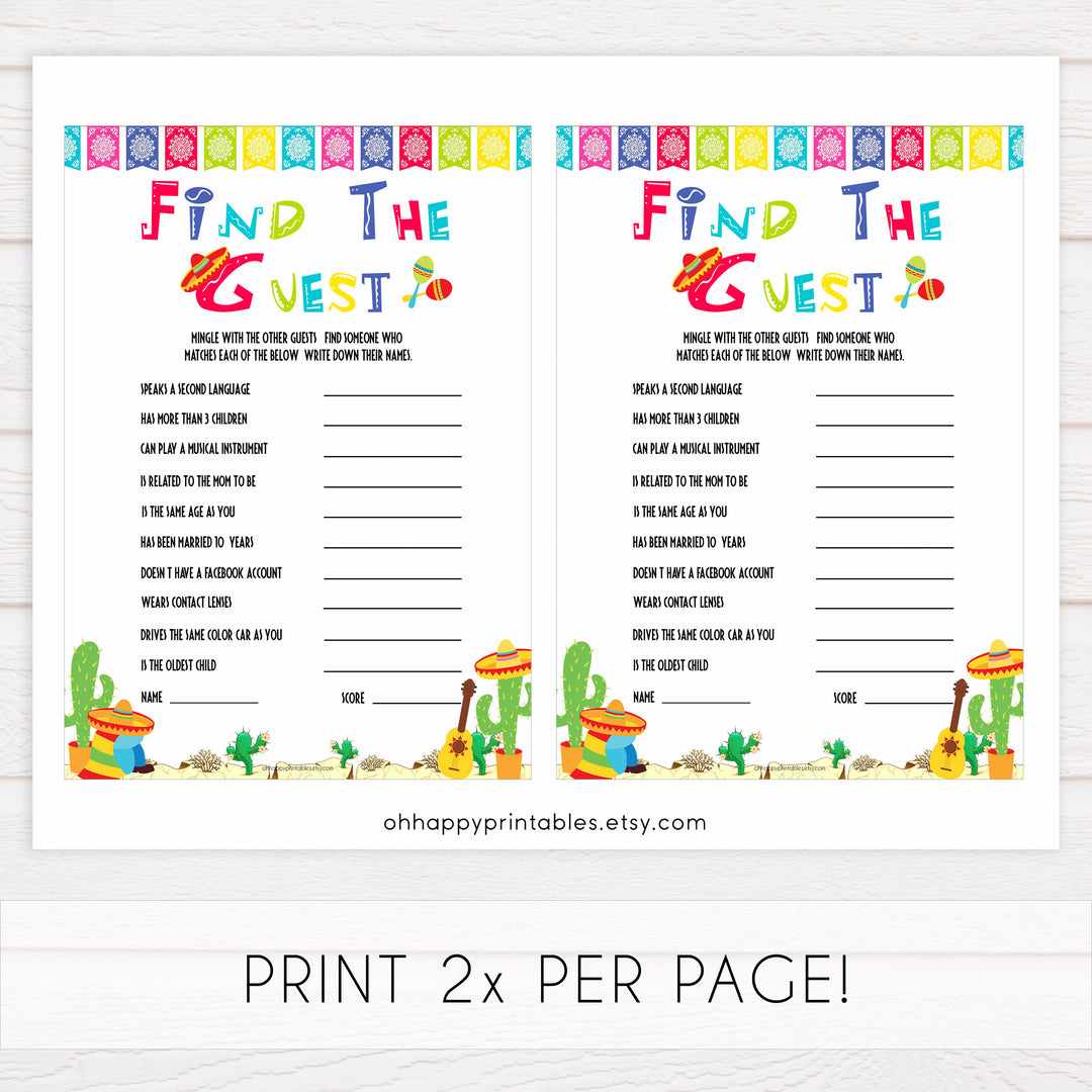 find the guest baby game, Printable baby shower games, Mexican fiesta fun baby games, baby shower games, fun baby shower ideas, top baby shower ideas, fiesta shower baby shower, fiesta baby shower ideas