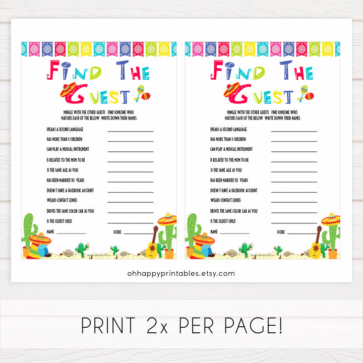 find the guest baby game, Printable baby shower games, Mexican fiesta fun baby games, baby shower games, fun baby shower ideas, top baby shower ideas, fiesta shower baby shower, fiesta baby shower ideas