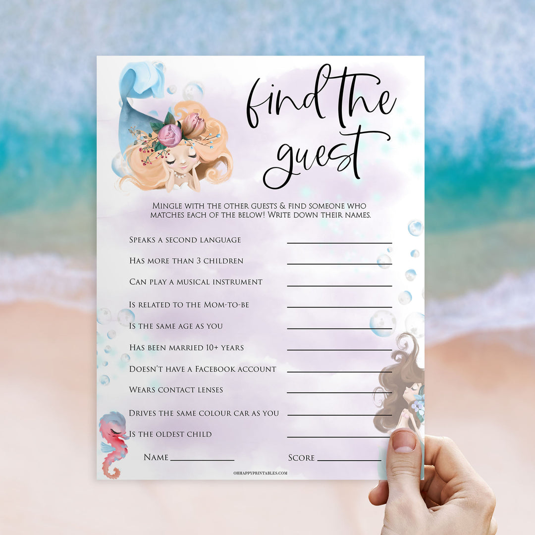editable find the guest baby games, Printable baby shower games, little mermaid baby games, baby shower games, fun baby shower ideas, top baby shower ideas, little mermaid baby shower, baby shower games, pink hearts baby shower ideas
