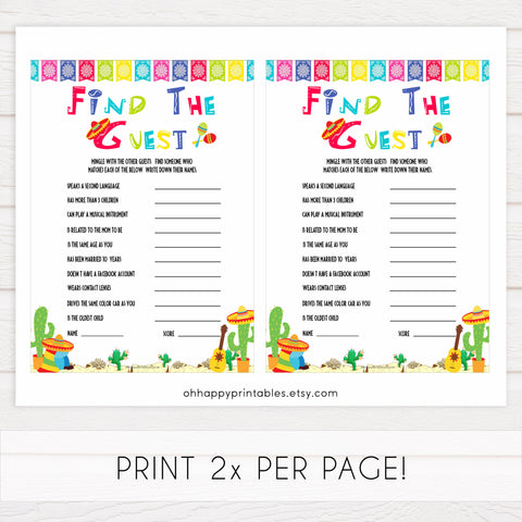 find the guest baby game, Printable baby shower games, Mexican fiesta fun baby games, baby shower games, fun baby shower ideas, top baby shower ideas, fiesta shower baby shower, fiesta baby shower ideas