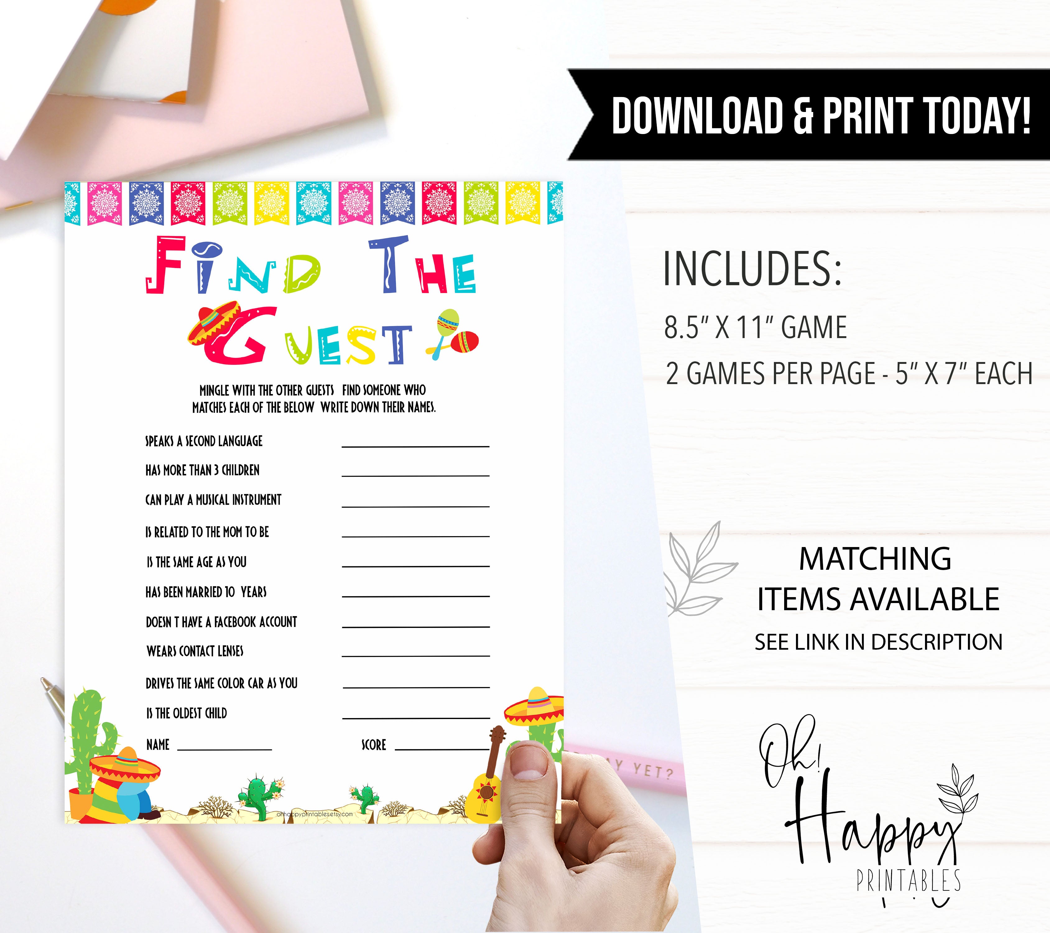 find the guest baby game, Printable baby shower games, Mexican fiesta fun baby games, baby shower games, fun baby shower ideas, top baby shower ideas, fiesta shower baby shower, fiesta baby shower ideas