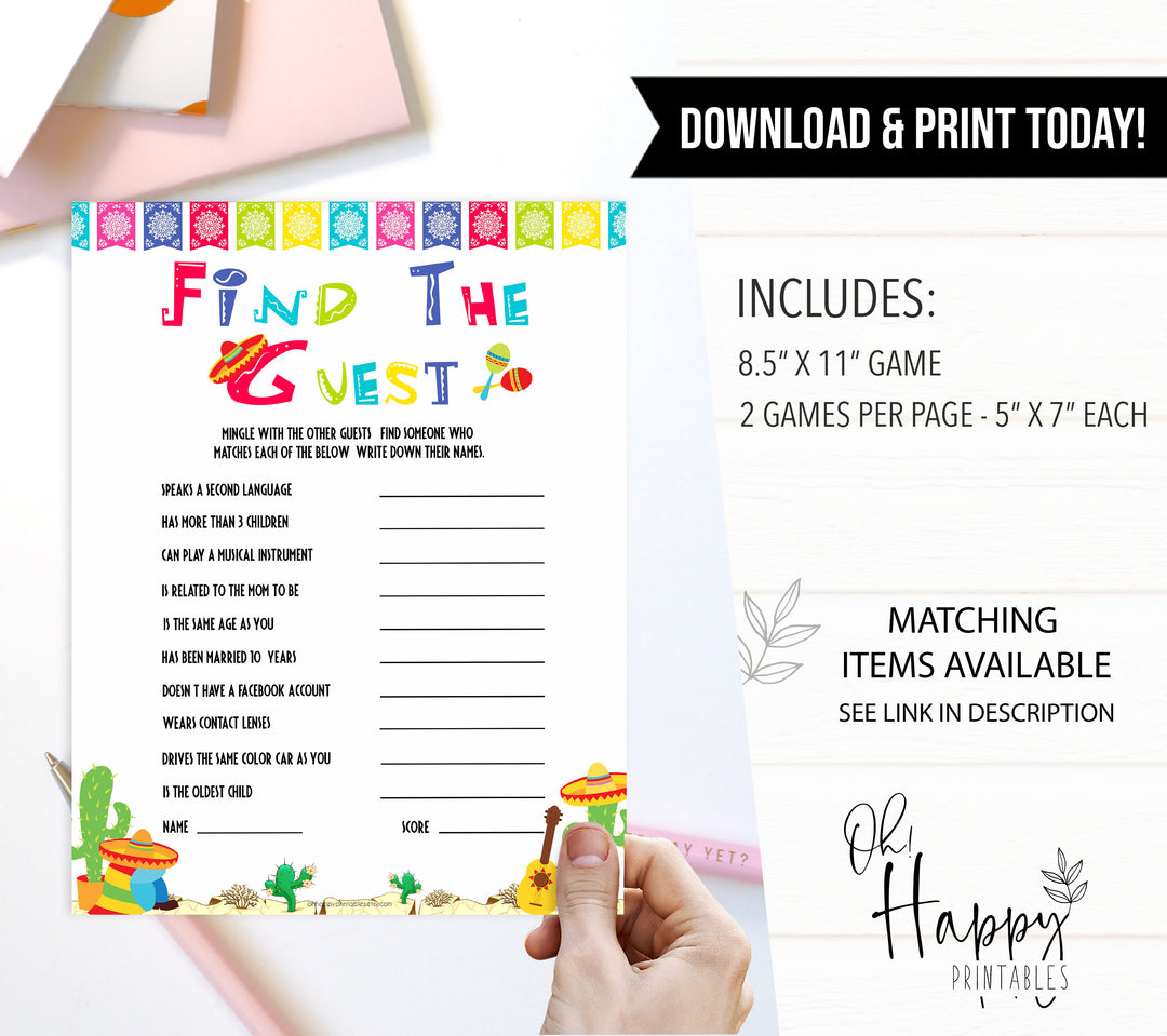 find the guest baby game, Printable baby shower games, Mexican fiesta fun baby games, baby shower games, fun baby shower ideas, top baby shower ideas, fiesta shower baby shower, fiesta baby shower ideas