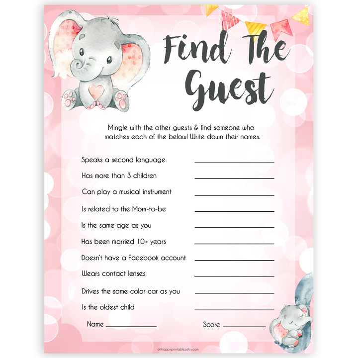 pink elephant baby games, find the guest baby shower games, printable baby shower games, baby shower games, fun baby games, popular baby games, pink baby games