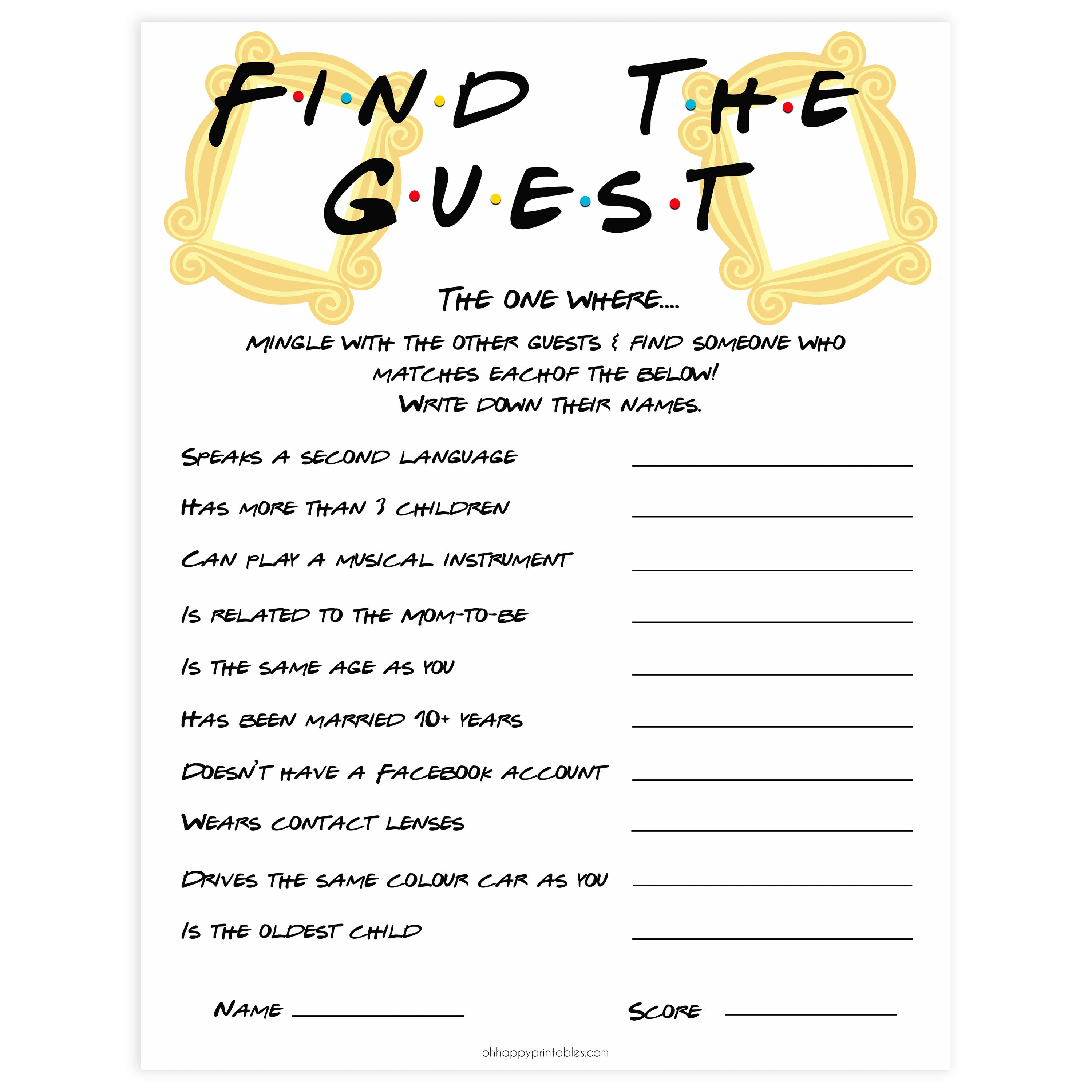 baby find the guest, Printable baby shower games, friends fun baby games, baby shower games, fun baby shower ideas, top baby shower ideas, friends baby shower, friends baby shower ideas