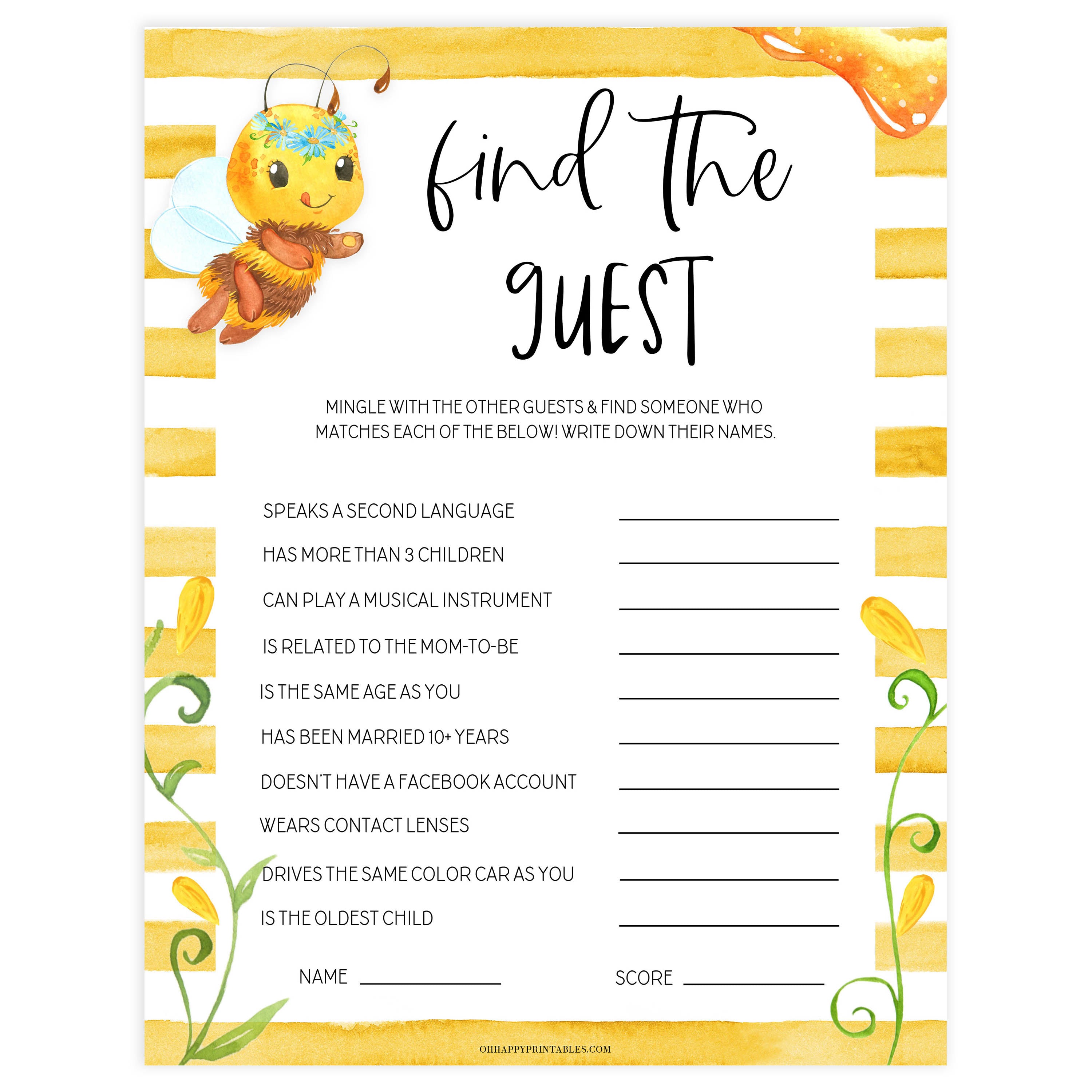 find the guest baby game, Printable baby shower games, mommy bee fun baby games, baby shower games, fun baby shower ideas, top baby shower ideas, mommy to bee baby shower, friends baby shower ideas