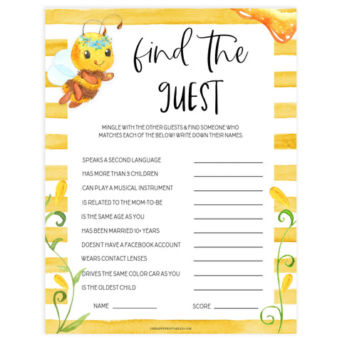 find the guest baby game, Printable baby shower games, mommy bee fun baby games, baby shower games, fun baby shower ideas, top baby shower ideas, mommy to bee baby shower, friends baby shower ideas