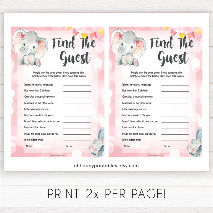 pink elephant baby games, find the guest baby shower games, printable baby shower games, baby shower games, fun baby games, popular baby games, pink baby games
