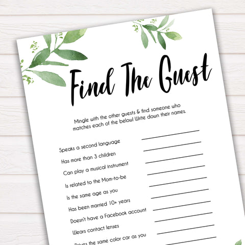 Botanical Find The Guest Baby Shower Game, Find the Guest, Ice Breaker Game, Baby Shower Games, Botanical Baby Shower, Find the Guest, amazing baby shower games, best baby games, hilarious baby shower games