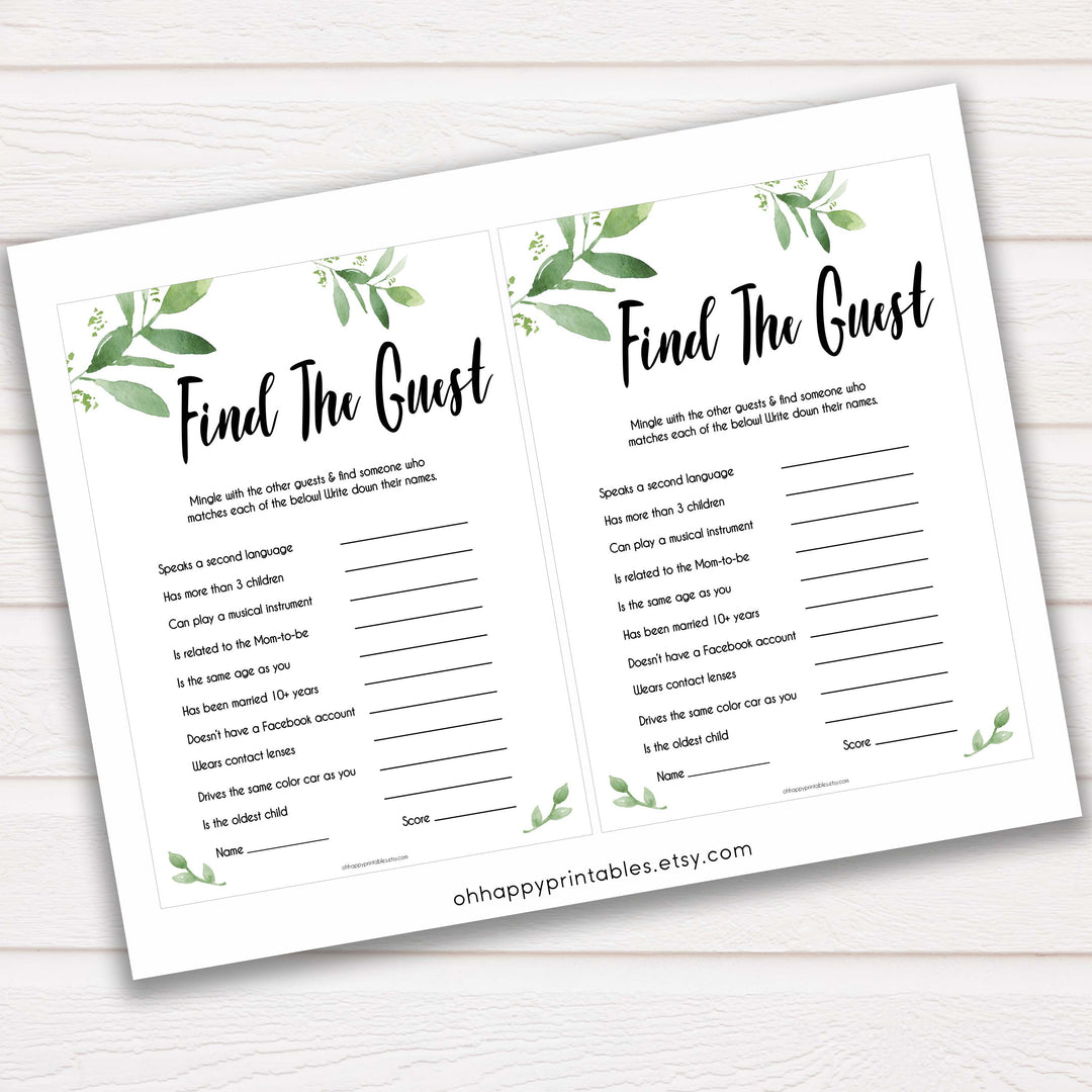Botanical Find The Guest Baby Shower Game, Find the Guest, Ice Breaker Game, Baby Shower Games, Botanical Baby Shower, Find the Guest, amazing baby shower games, best baby games, hilarious baby shower games
