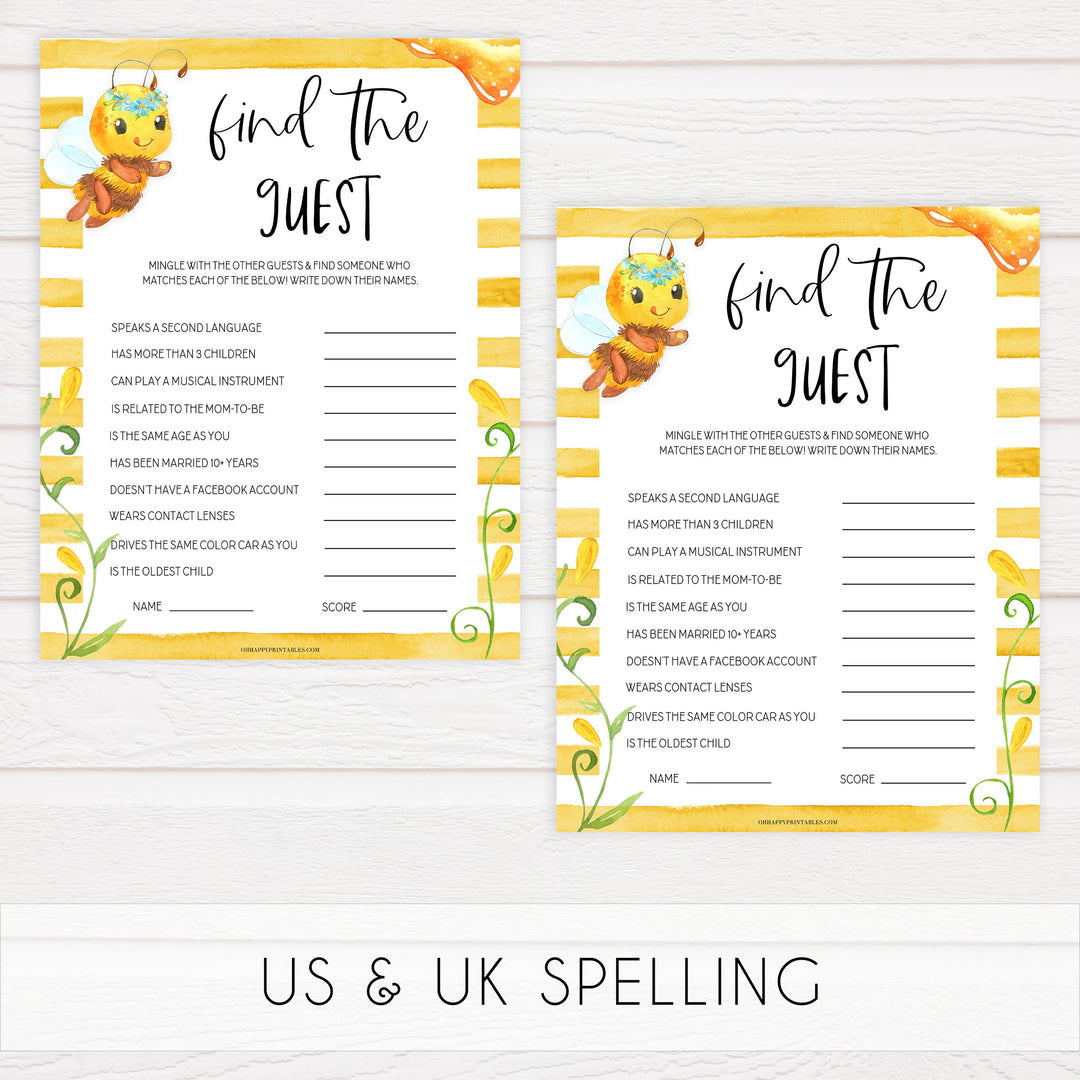 find the guest baby game, Printable baby shower games, mommy bee fun baby games, baby shower games, fun baby shower ideas, top baby shower ideas, mommy to bee baby shower, friends baby shower ideas