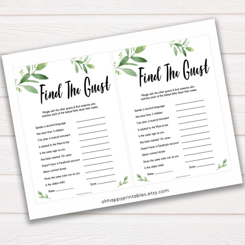 Botanical Find The Guest Baby Shower Game, Find the Guest, Ice Breaker Game, Baby Shower Games, Botanical Baby Shower, Find the Guest, amazing baby shower games, best baby games, hilarious baby shower games