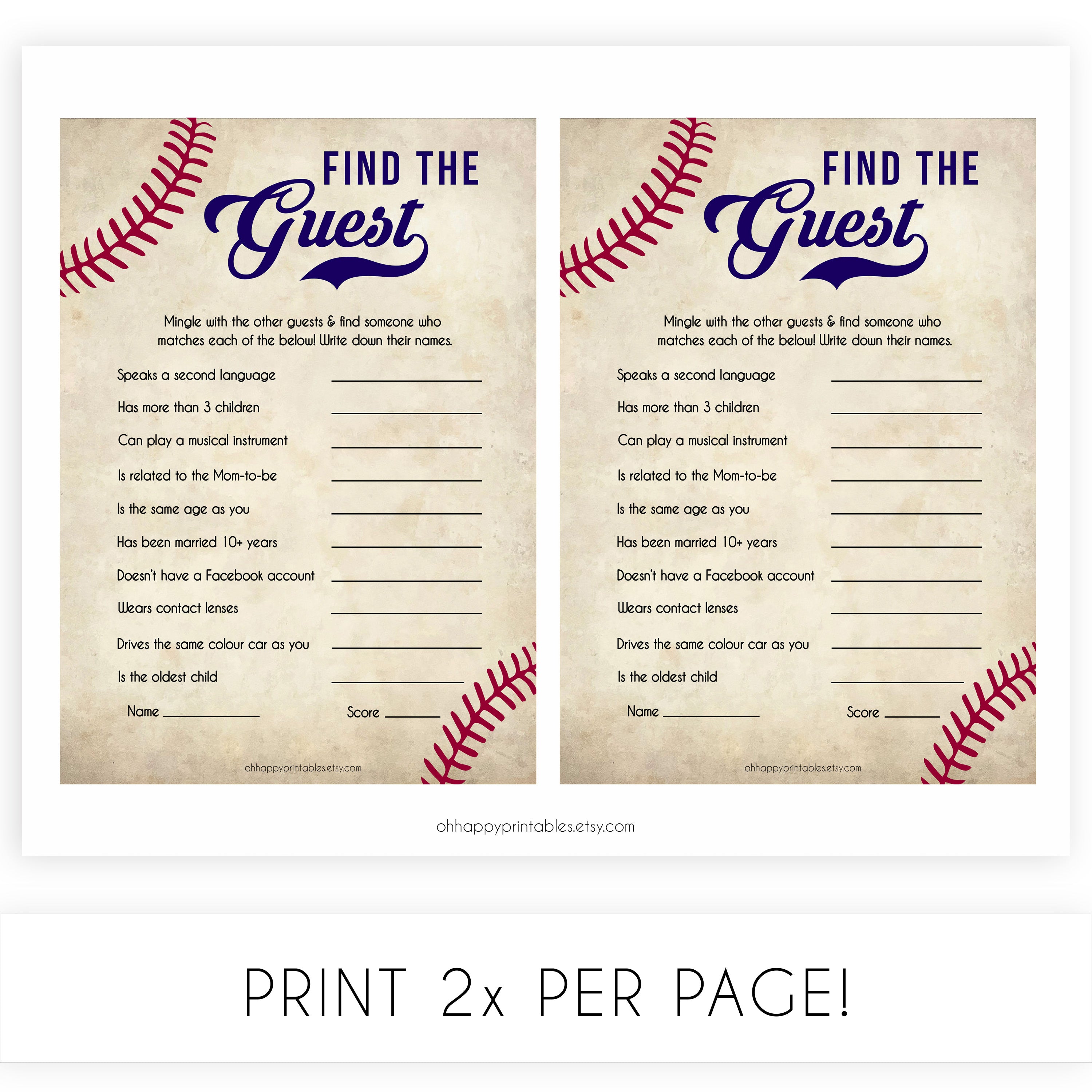 Baseball Find The Guest Baby Shower Game, Find the Guest, Ice Breaker Game, Baby Shower Games, Baseball Baby Shower, Find the Guest, printable baby shower games, fun baby shower games, popular baby shower games