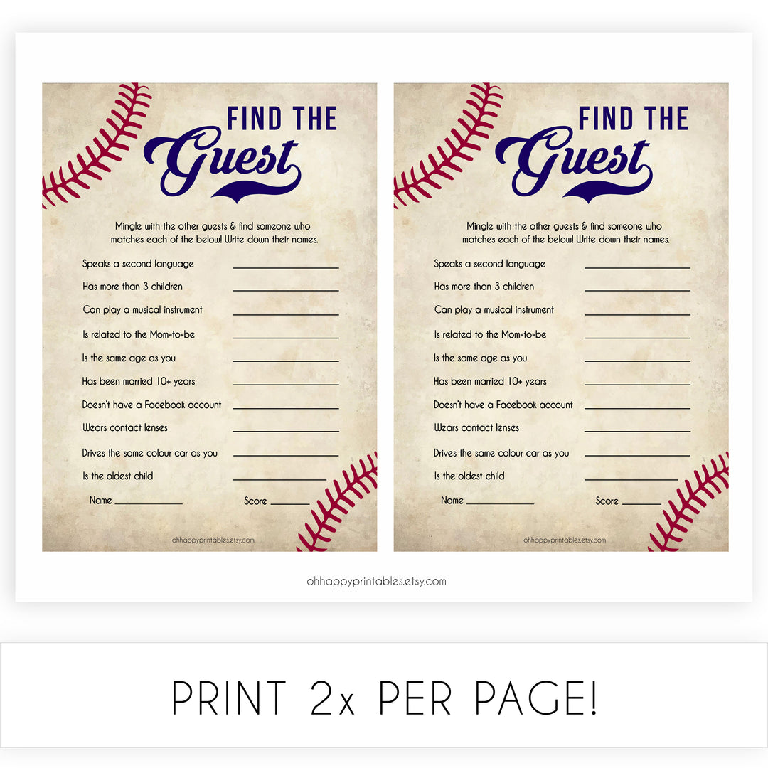 Baseball Find The Guest Baby Shower Game, Find the Guest, Ice Breaker Game, Baby Shower Games, Baseball Baby Shower, Find the Guest, printable baby shower games, fun baby shower games, popular baby shower games