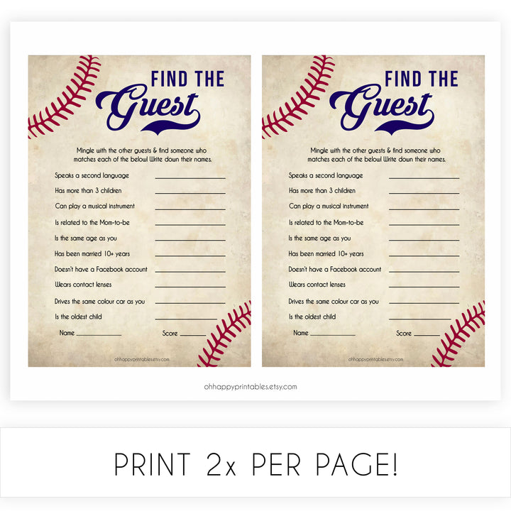 Baseball Find The Guest Baby Shower Game, Find the Guest, Ice Breaker Game, Baby Shower Games, Baseball Baby Shower, Find the Guest, printable baby shower games, fun baby shower games, popular baby shower games