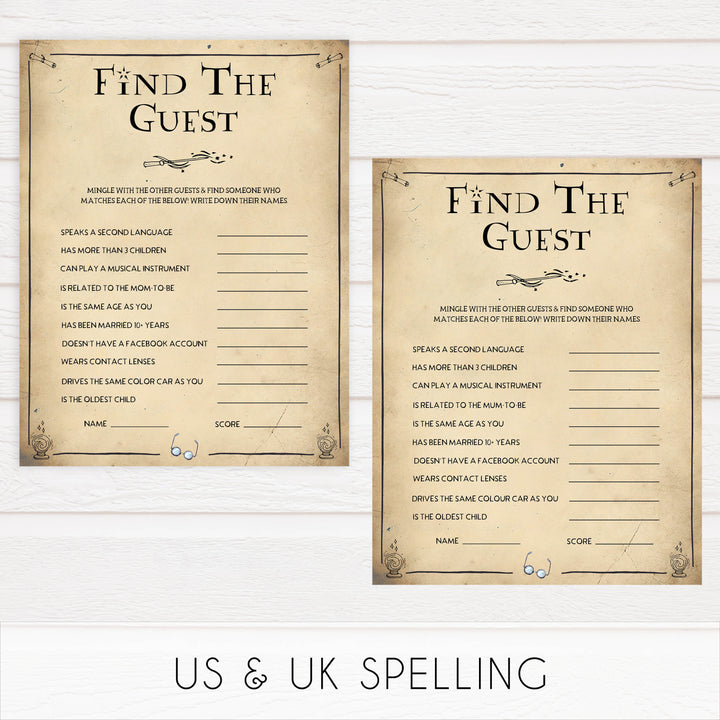 find the guest baby game, Wizard baby shower games, printable baby shower games, Harry Potter baby games, Harry Potter baby shower, fun baby shower games,  fun baby ideas