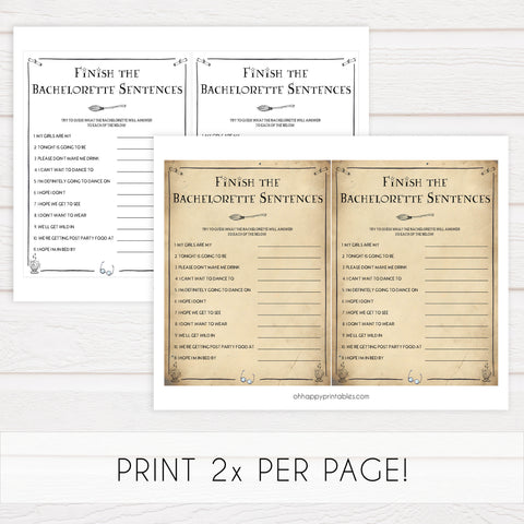 finish the bachelorette sentences game, Printable bachelorette games, Harry Potter bachelorette, Harry Potter hen party games, fun hen party games, bachelorette game ideas, Harry Potter adult party games, naughty hen games, naughty bachelorette games