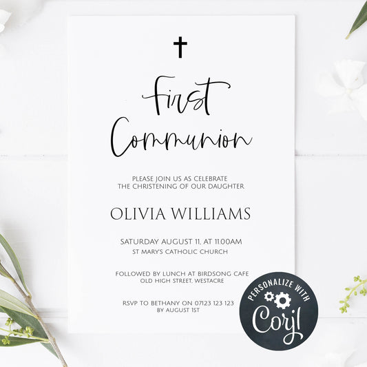first communion invitation, editable first communion invitation, first communion invite