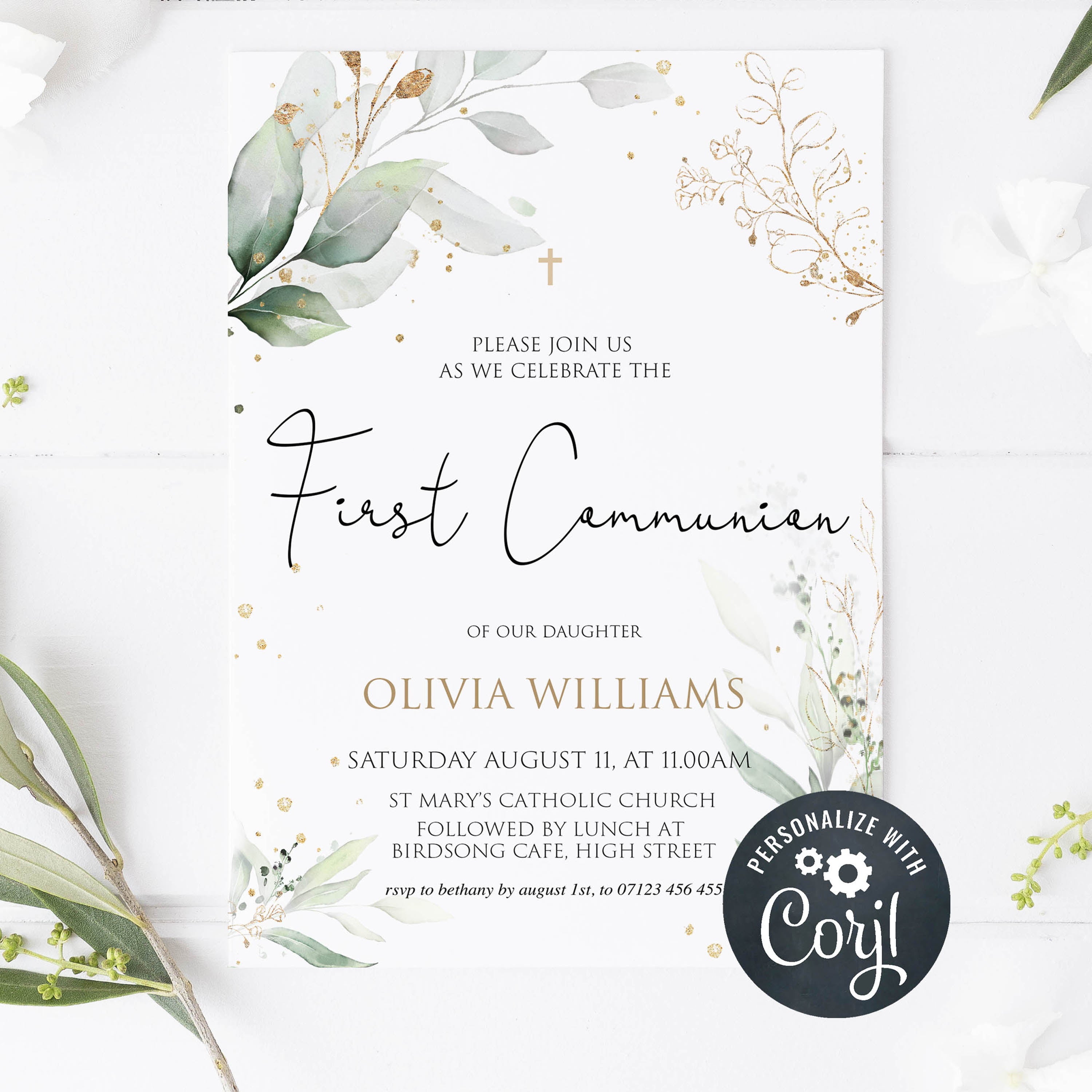 Formal Communion Invitations Spring Floral First Holy Communion