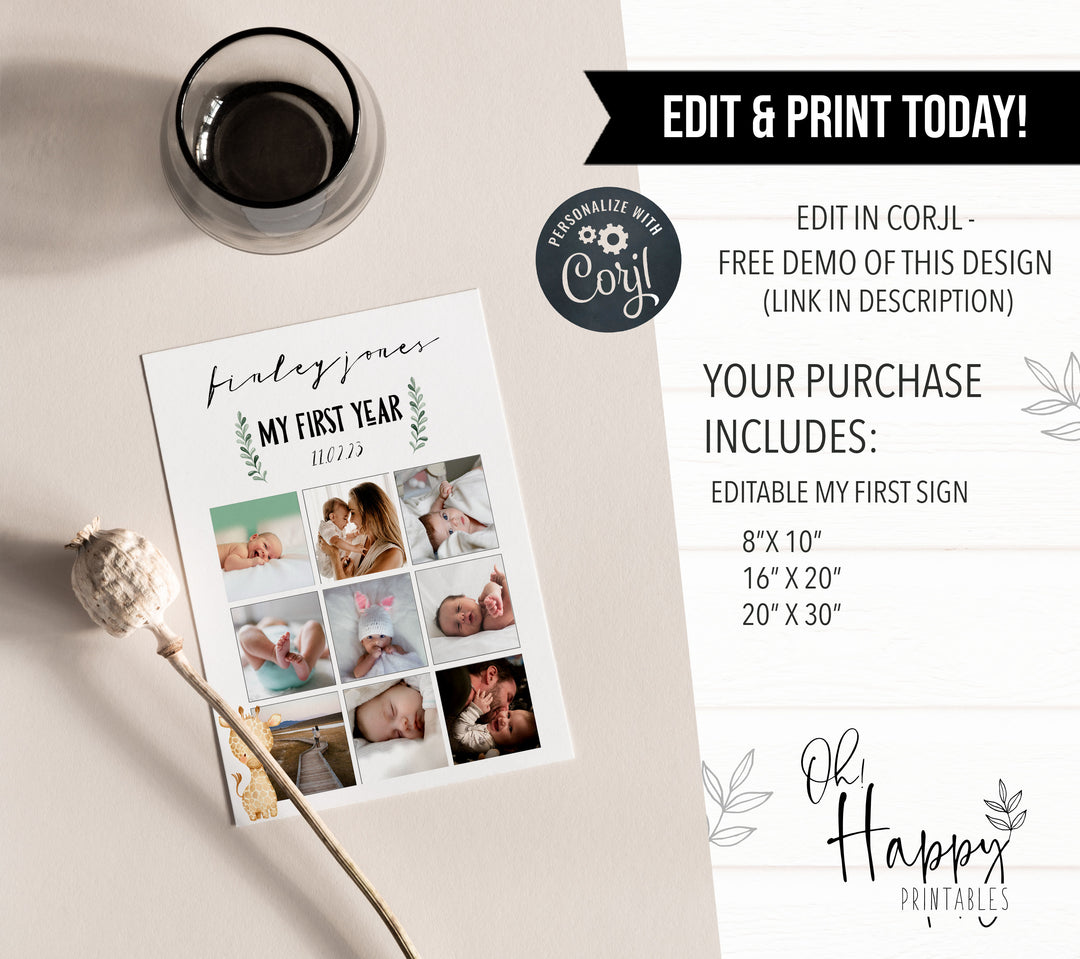 editable wild one first birthday photo collage, editable photo collage, printable photo collage, wild one birthday theme, where the wild one birthday