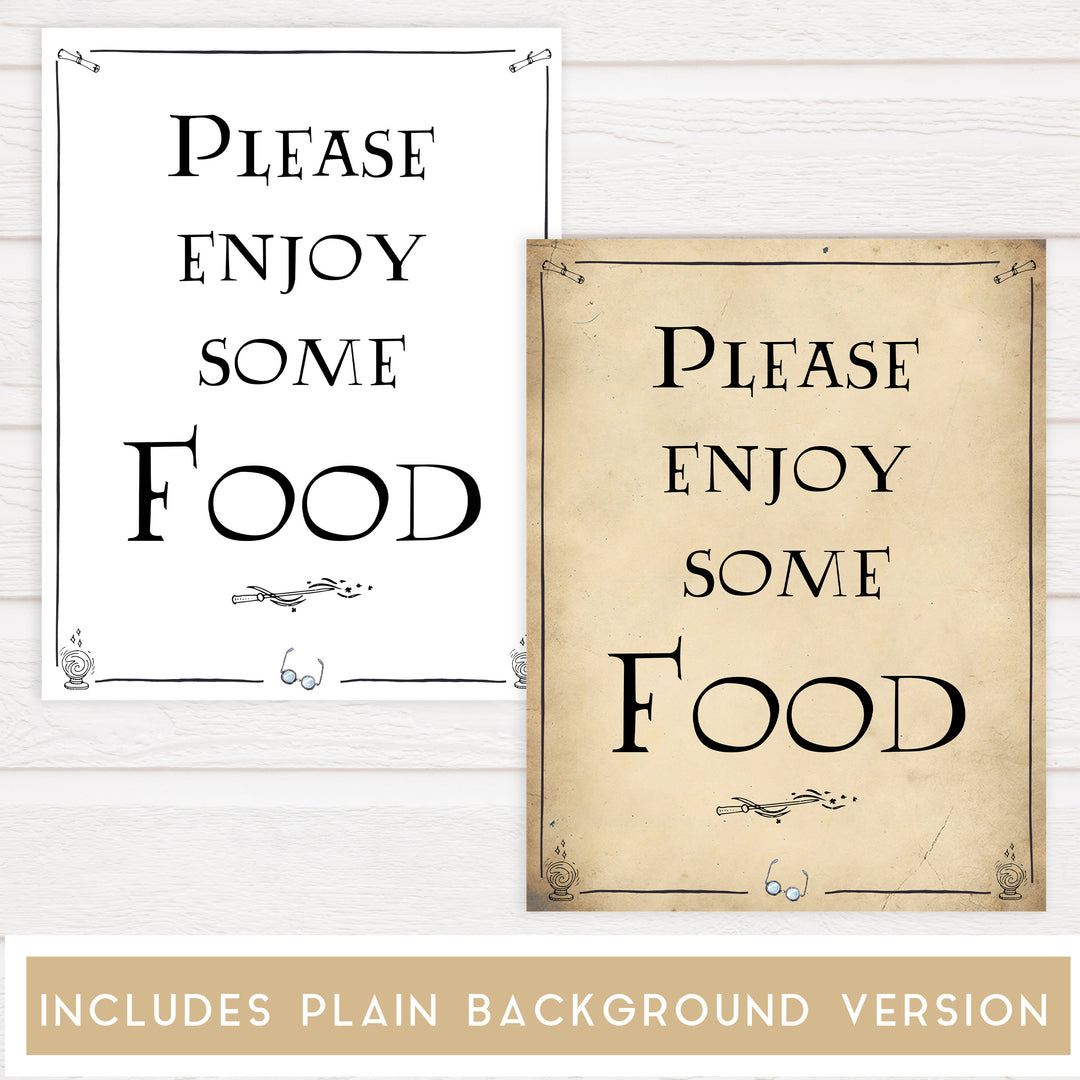Food baby sign, Wizard baby shower signs, printable baby shower decor, Harry Potter baby decor, Harry Potter baby shower ideas, fun baby decor, fun baby signs