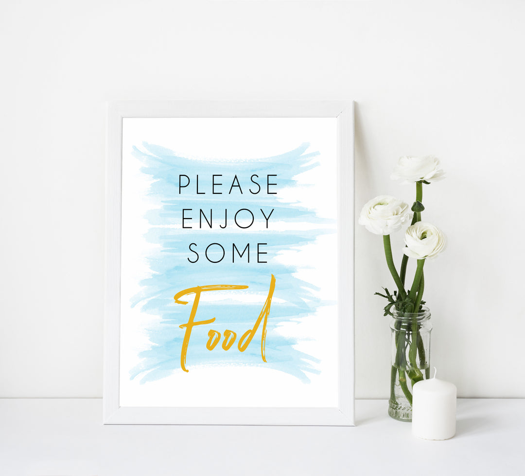 blue baby shower decor, printable baby decor, food baby sign, food baby decor sign, fun baby shower ideas