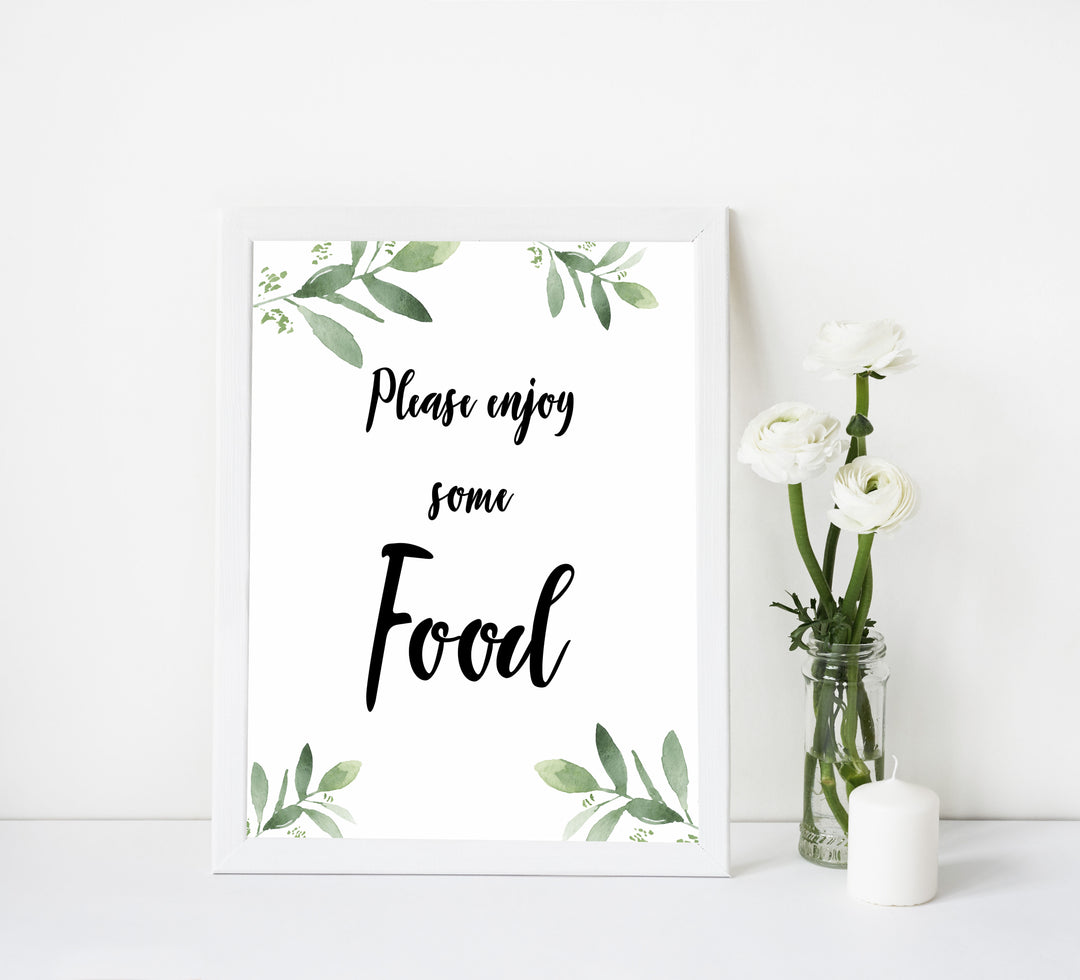 food baby shower signs, printable baby shower signs, botanical baby shower decor, floral baby table signs