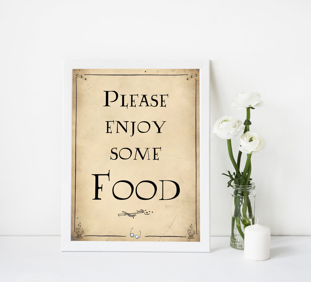 Food baby sign, Wizard baby shower signs, printable baby shower decor, Harry Potter baby decor, Harry Potter baby shower ideas, fun baby decor, fun baby signs