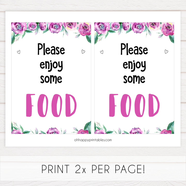 food baby shower sign, printable baby shower decor, purple peonies baby shower signs, fun baby shower ideas