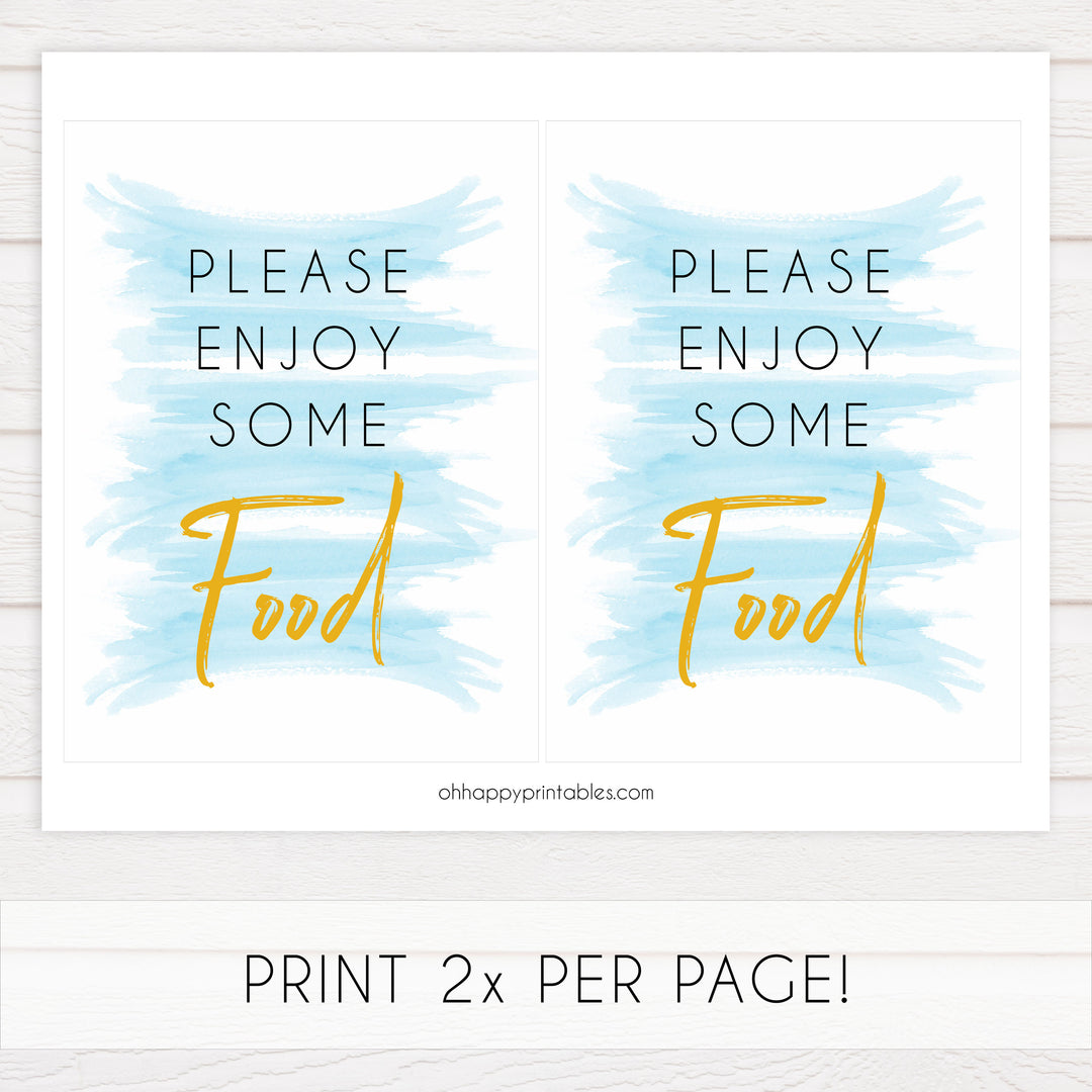 blue baby shower decor, printable baby decor, food baby sign, food baby decor sign, fun baby shower ideas