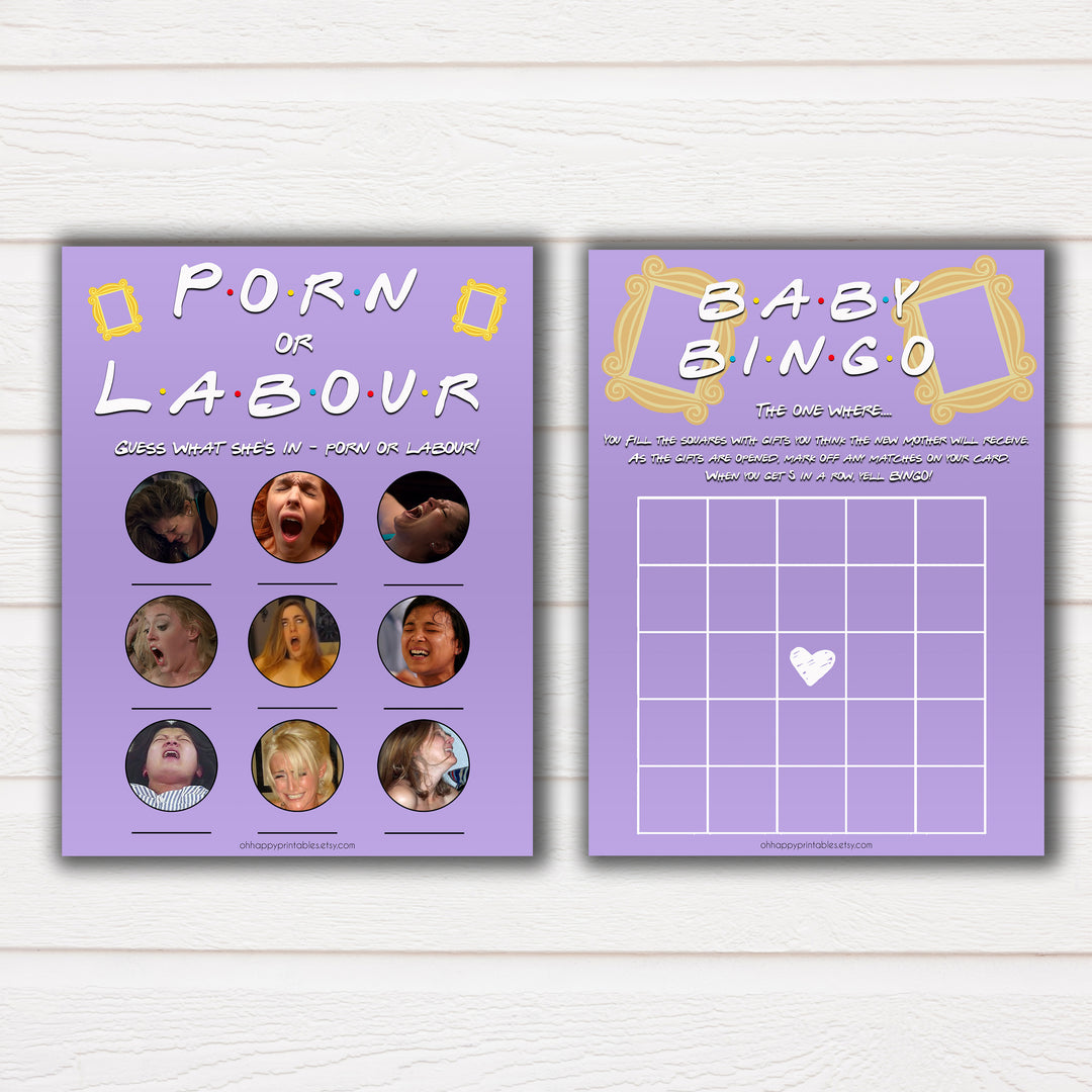 friends tv show baby shower games, 5 pack baby shower games, Friends TV show baby games, porn or labour, baby games