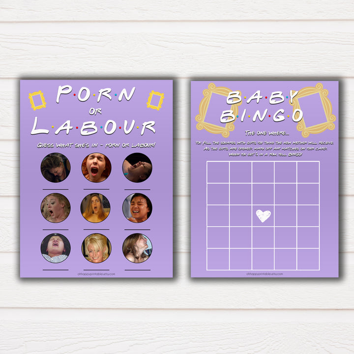 friends tv show baby shower games, 5 pack baby shower games, Friends TV show baby games, porn or labour, baby games