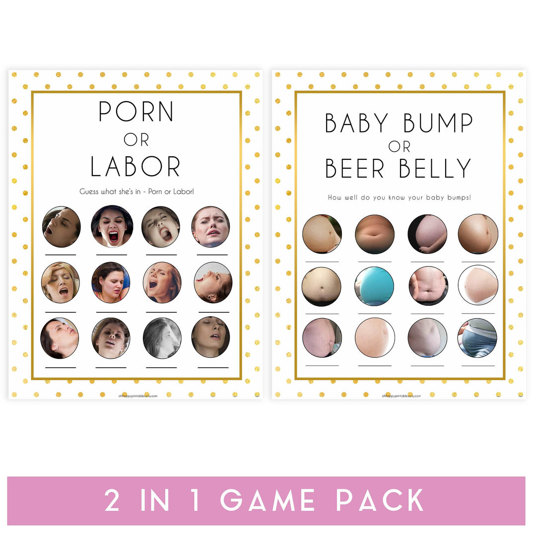 labor or porn, baby bump game, Printable baby shower games, baby gold dots fun baby games, baby shower games, fun baby shower ideas, top baby shower ideas, gold glitter shower baby shower, friends baby shower ideas
