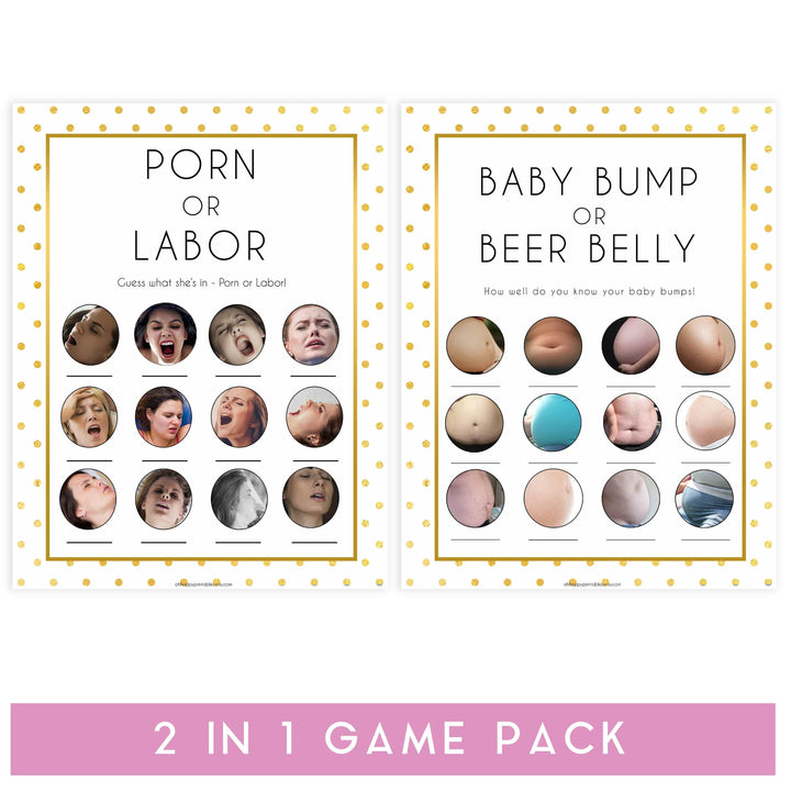 labor or porn, baby bump game, Printable baby shower games, baby gold dots fun baby games, baby shower games, fun baby shower ideas, top baby shower ideas, gold glitter shower baby shower, friends baby shower ideas