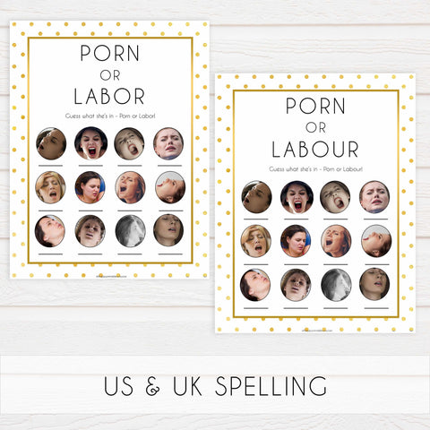 porn or labor, baby bump or beer belly, boobs or butts game, Printable baby shower games, baby gold dots fun baby games, baby shower games, fun baby shower ideas, top baby shower ideas, gold glitter shower baby shower, friends baby shower ideas
