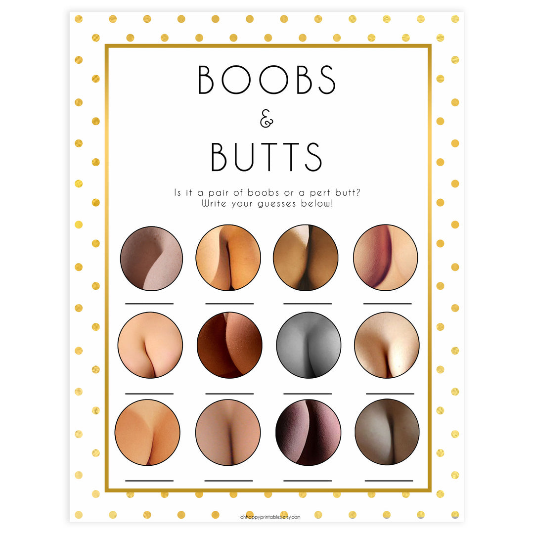 boobs or butts baby game, boobs or butts, Printable baby shower games, baby gold dots fun baby games, baby shower games, fun baby shower ideas, top baby shower ideas, gold glitter shower baby shower, friends baby shower ideas