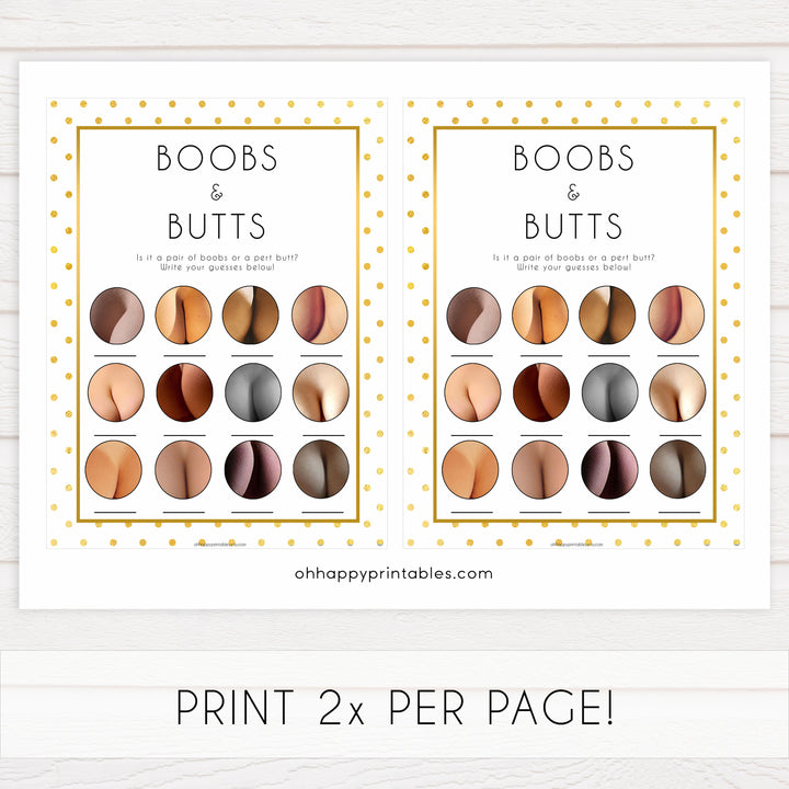 boobs or butts baby game, boobs or butts, Printable baby shower games, baby gold dots fun baby games, baby shower games, fun baby shower ideas, top baby shower ideas, gold glitter shower baby shower, friends baby shower ideas