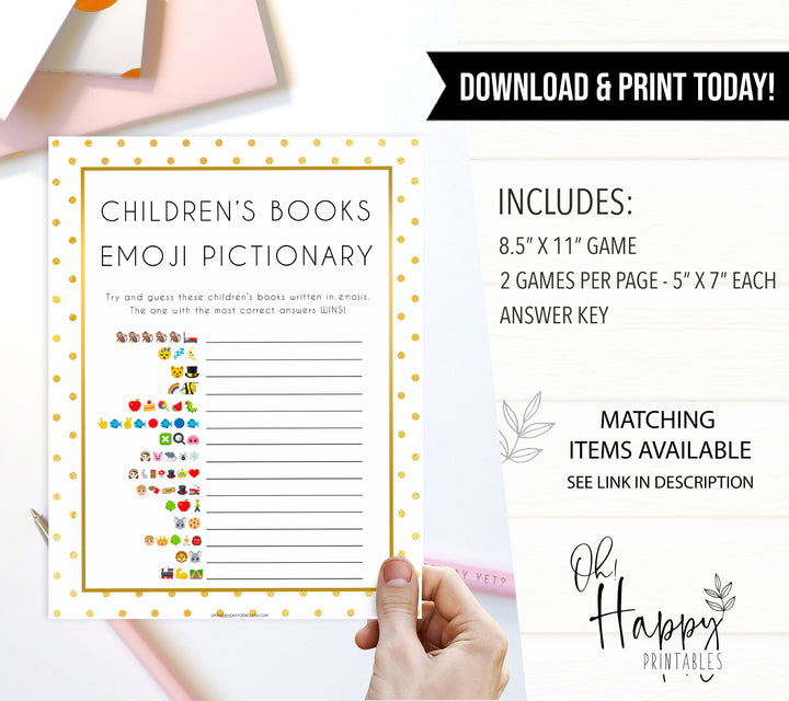 childrens books emoji pictionary, Printable baby shower games, baby gold dots fun baby games, baby shower games, fun baby shower ideas, top baby shower ideas, gold glitter shower baby shower, friends baby shower ideas