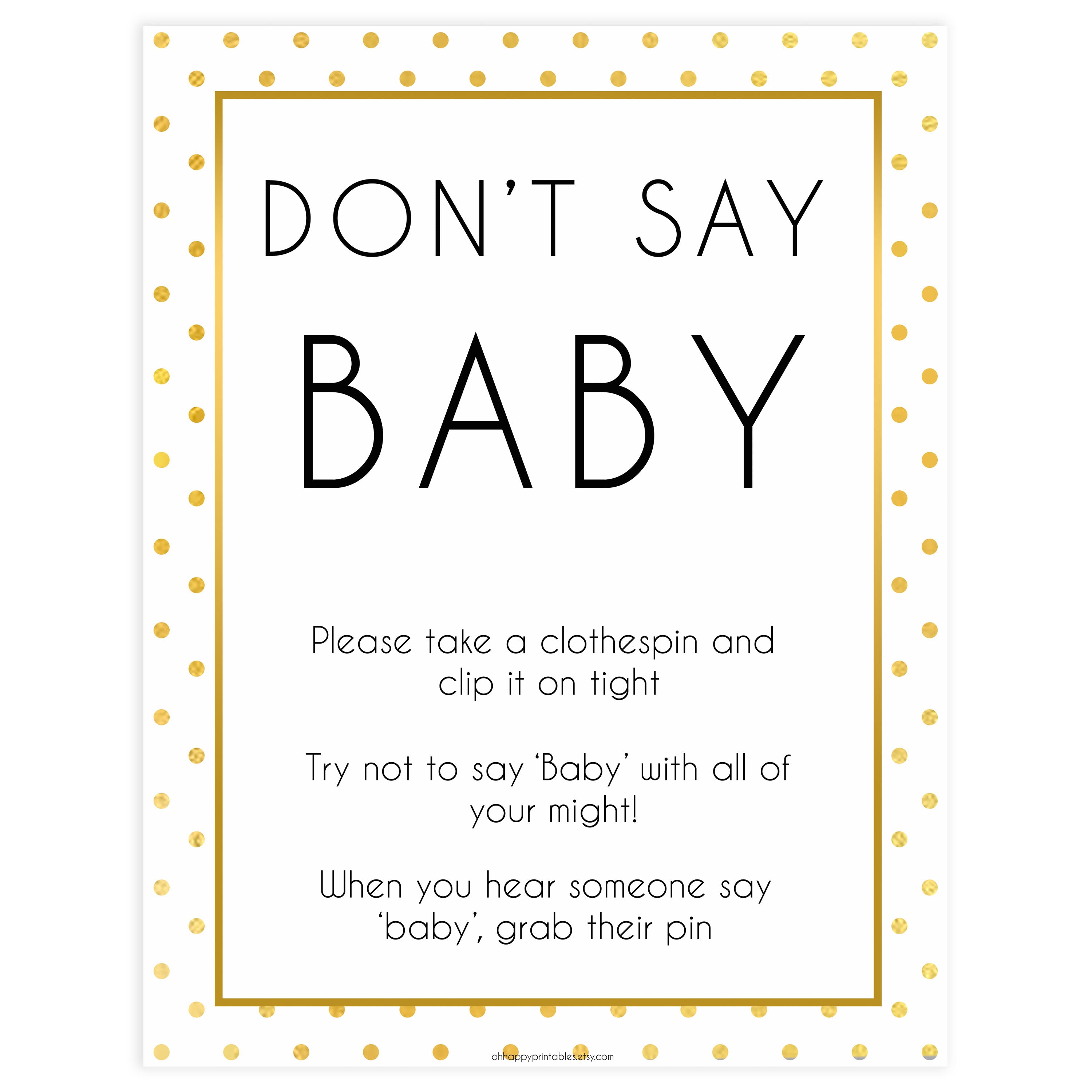 Don't Say Baby Game - Gold Dots Printable Baby Games – OhHappyPrintables