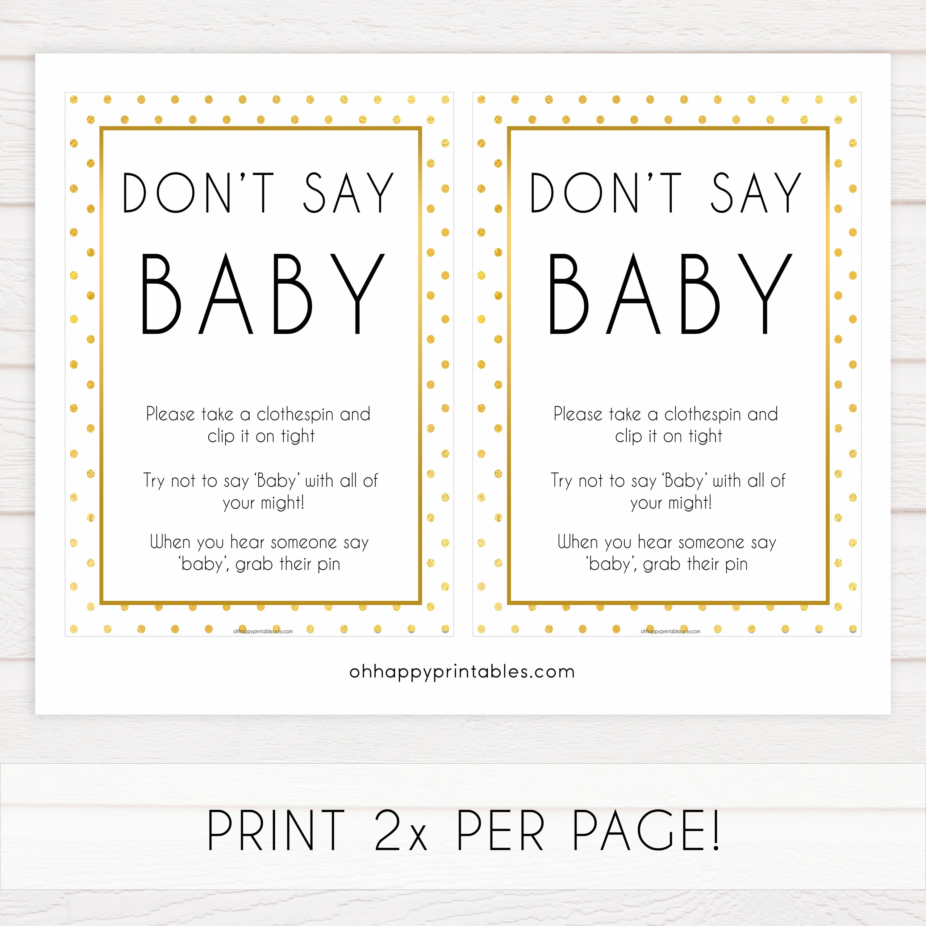 dont say baby, baby clothes pin game, Printable baby shower games, baby gold dots fun baby games, baby shower games, fun baby shower ideas, top baby shower ideas, gold glitter shower baby shower, friends baby shower ideas