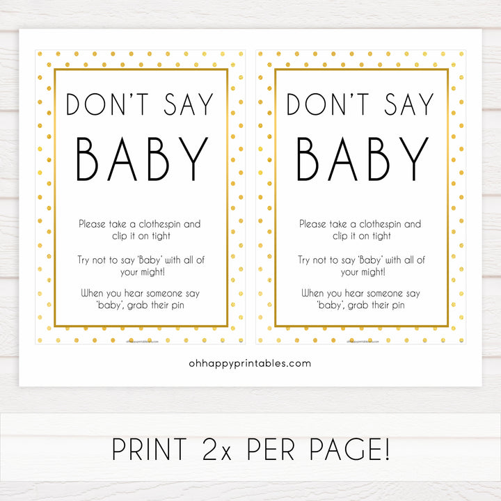 dont say baby, baby clothes pin game, Printable baby shower games, baby gold dots fun baby games, baby shower games, fun baby shower ideas, top baby shower ideas, gold glitter shower baby shower, friends baby shower ideas