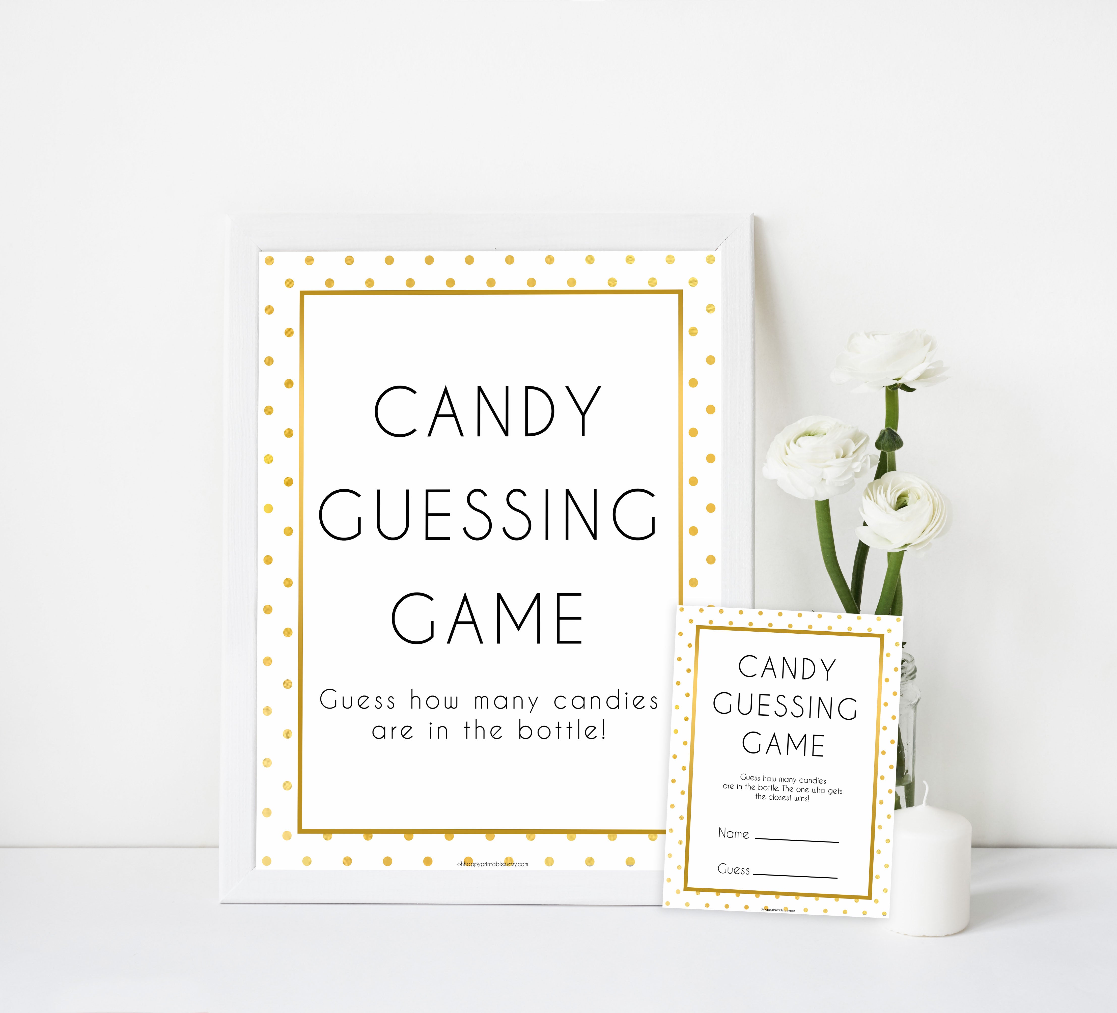 candy guessing game, Printable baby shower games, baby gold dots fun baby games, baby shower games, fun baby shower ideas, top baby shower ideas, gold glitter shower baby shower, friends baby shower ideas