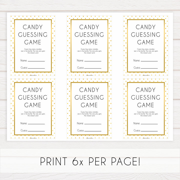 candy guessing game, Printable baby shower games, baby gold dots fun baby games, baby shower games, fun baby shower ideas, top baby shower ideas, gold glitter shower baby shower, friends baby shower ideas
