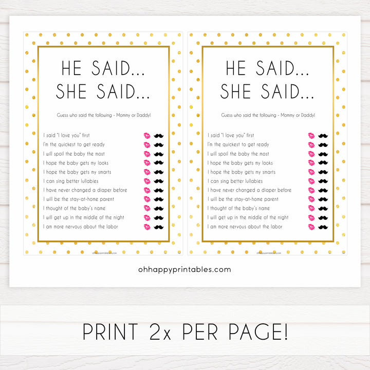 he said she said baby games, Printable baby shower games, baby gold dots fun baby games, baby shower games, fun baby shower ideas, top baby shower ideas, gold glitter shower baby shower, friends baby shower ideas