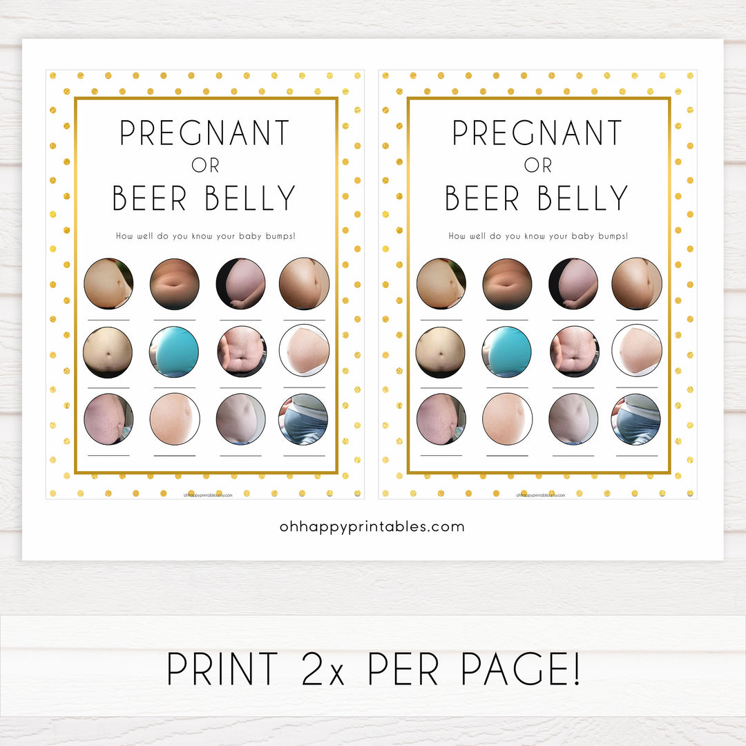 pregnant or beer belly, baby bump game, Printable baby shower games, baby gold dots fun baby games, baby shower games, fun baby shower ideas, top baby shower ideas, gold glitter shower baby shower, friends baby shower ideas