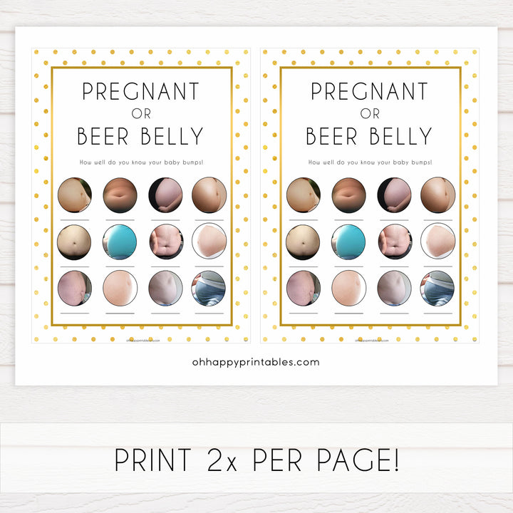 pregnant or beer belly, baby bump game, Printable baby shower games, baby gold dots fun baby games, baby shower games, fun baby shower ideas, top baby shower ideas, gold glitter shower baby shower, friends baby shower ideas