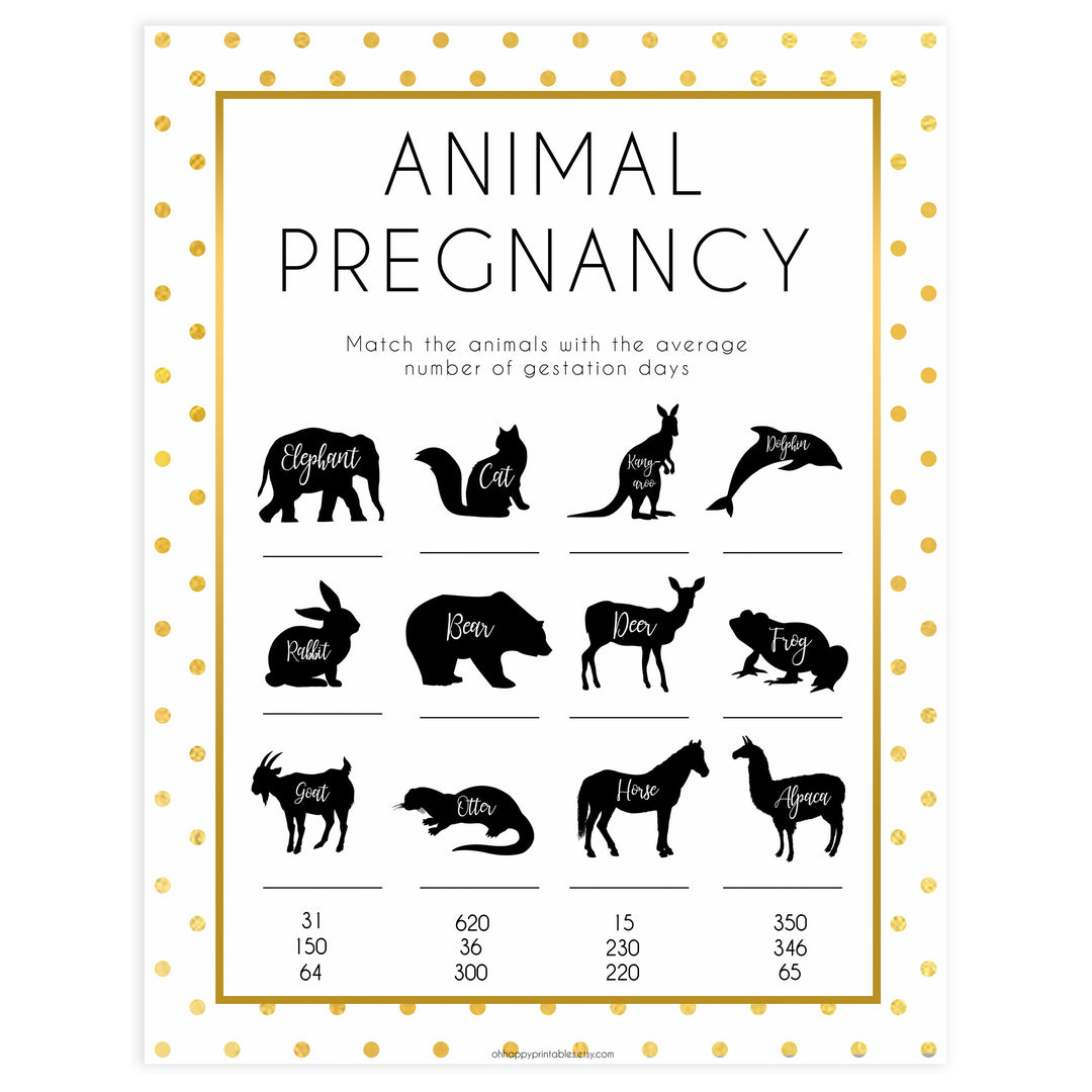 animal pregnancy game, Printable baby shower games, baby gold dots fun baby games, baby shower games, fun baby shower ideas, top baby shower ideas, gold glitter shower baby shower, friends baby shower ideas