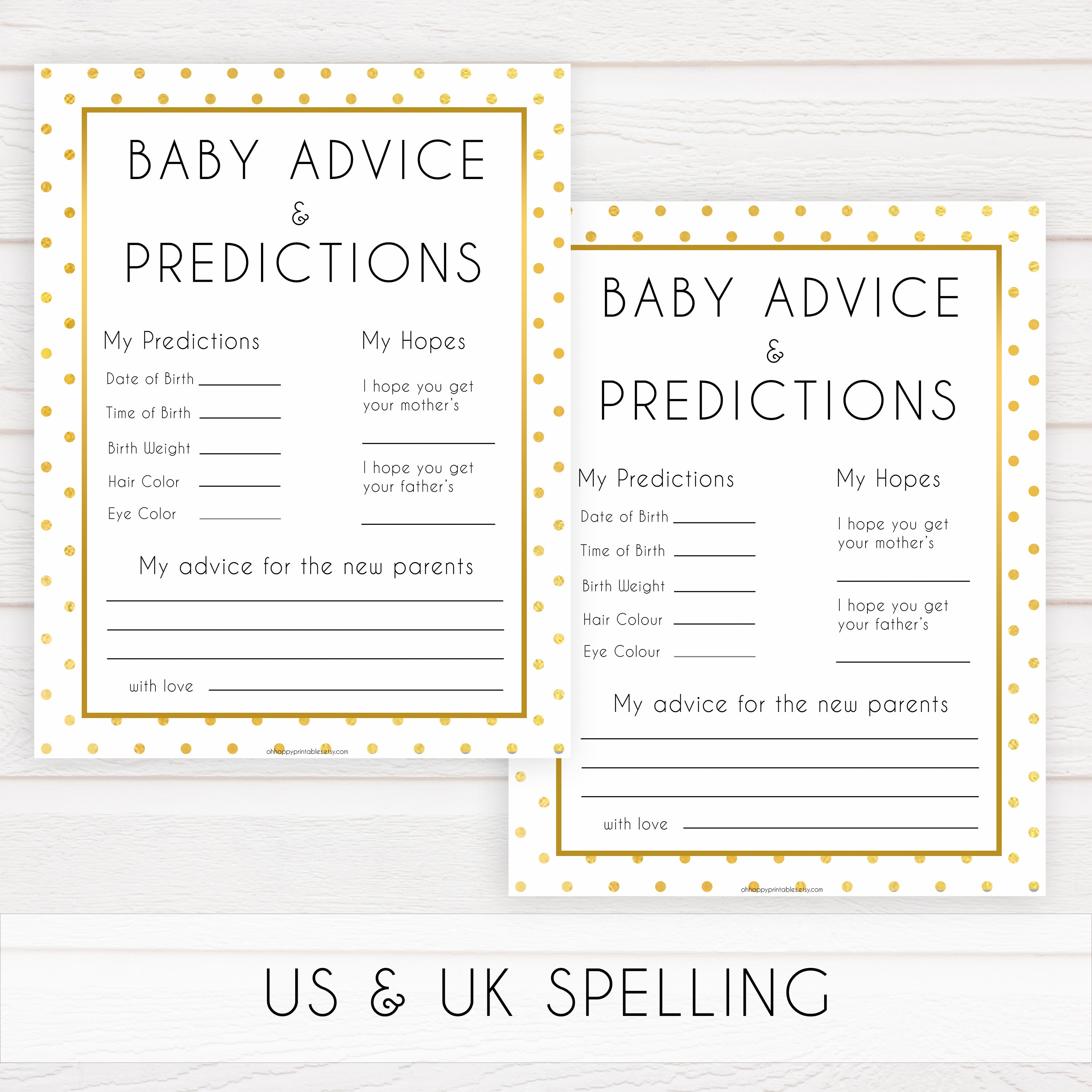 baby advice and predictions, Printable baby shower games, baby gold dots fun baby games, baby shower games, fun baby shower ideas, top baby shower ideas, gold glitter shower baby shower, friends baby shower ideas