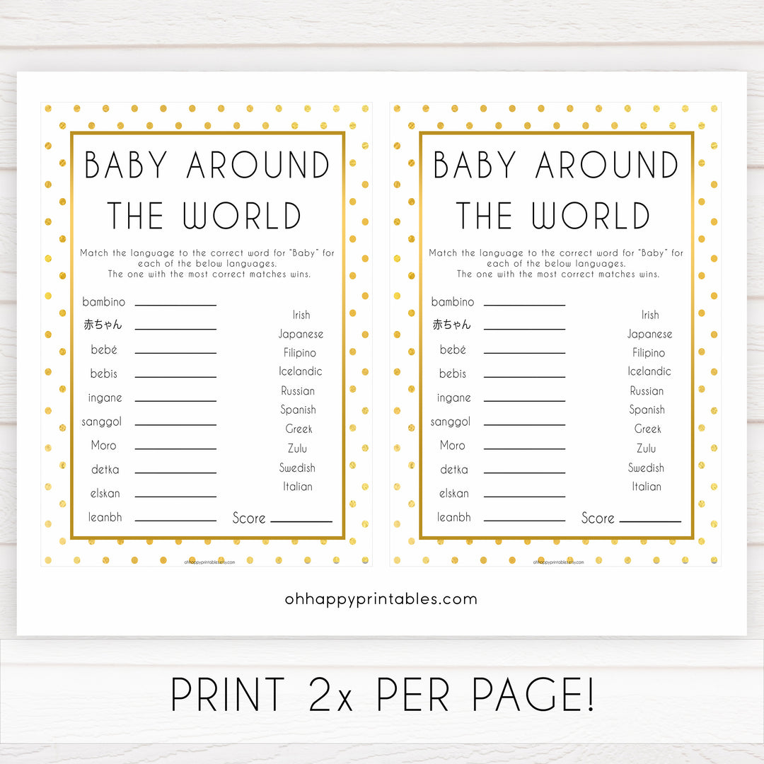 baby around the world, Printable baby shower games, baby gold dots fun baby games, baby shower games, fun baby shower ideas, top baby shower ideas, gold glitter shower baby shower, friends baby shower ideas